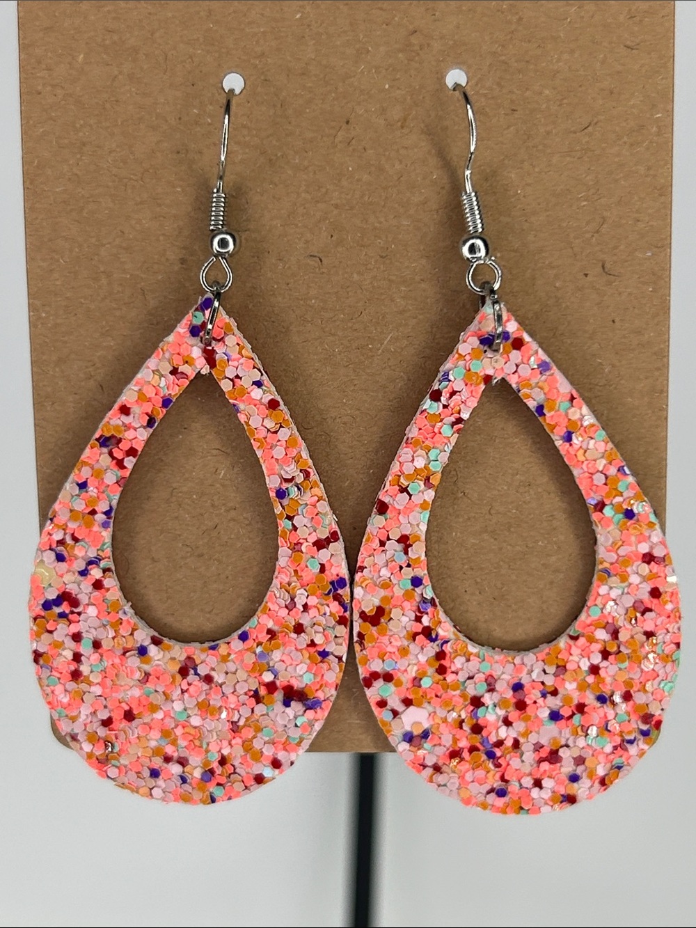 Teardrop Pink Multi-Glitter Dangle Earrings Fashion Jewelry